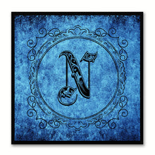 Load image into Gallery viewer, Alphabet N Blue Canvas Print Black Frame Kids Bedroom Wall Décor Home Art