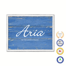 Load image into Gallery viewer, Aria Name Plate White Wash Wood Frame Canvas Print Boutique Cottage Decor Shabby Chic
