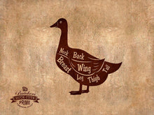 Load image into Gallery viewer, Beef, Chicken, Duck, Goose, Lamb, Pork, Turkey, Crab, Fish, Lobster, Shrimp Meat Cow Cuts Butchers Chart