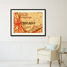 Load image into Gallery viewer, Chicago Illinois Vintage Antique Map Wall Art Home Decor Gift Ideas Canvas Print Custom Picture Frame
