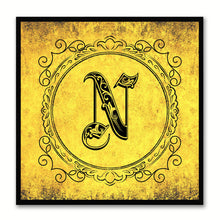 Load image into Gallery viewer, Alphabet N Yellow Canvas Print Black Frame Kids Bedroom Wall Décor Home Art