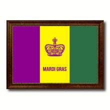 Load image into Gallery viewer, New Orleans Mardi Gras Flag Canvas Print Brown Picture Frame