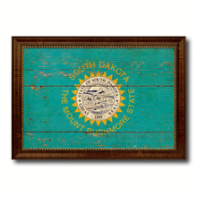 Load image into Gallery viewer, South Dakota State Vintage Flag Canvas Print with Brown Picture Frame Home Decor Man Cave Wall Art Collectible Decoration Artwork Gifts