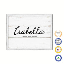 Load image into Gallery viewer, Isabella Name Plate White Wash Wood Frame Canvas Print Boutique Cottage Decor Shabby Chic