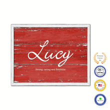 Load image into Gallery viewer, Lucy Name Plate White Wash Wood Frame Canvas Print Boutique Cottage Decor Shabby Chic