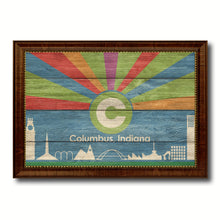 Load image into Gallery viewer, Columbus City Indiana State Texture Flag Canvas Print Brown Picture Frame