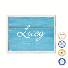 Load image into Gallery viewer, Lucy Name Plate White Wash Wood Frame Canvas Print Boutique Cottage Decor Shabby Chic