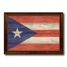 Load image into Gallery viewer, Puerto Rico Country Flag Texture Canvas Print with Brown Custom Picture Frame Home Decor Gift Ideas Wall Art Decoration