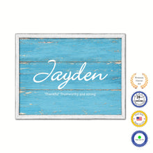 Load image into Gallery viewer, Jayden Name Plate White Wash Wood Frame Canvas Print Boutique Cottage Decor Shabby Chic