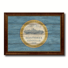 Load image into Gallery viewer, Boston City Massachusetts State Texture Flag Canvas Print Brown Picture Frame