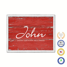 Load image into Gallery viewer, John Name Plate White Wash Wood Frame Canvas Print Boutique Cottage Decor Shabby Chic