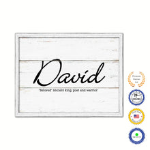 Load image into Gallery viewer, David Name Plate White Wash Wood Frame Canvas Print Boutique Cottage Decor Shabby Chic
