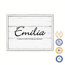 Load image into Gallery viewer, Emilia Name Plate White Wash Wood Frame Canvas Print Boutique Cottage Decor Shabby Chic