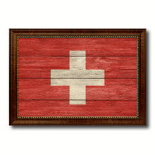 Load image into Gallery viewer, Switzerland Country Flag Texture Canvas Print with Brown Custom Picture Frame Home Decor Gift Ideas Wall Art Decoration