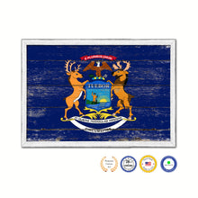 Load image into Gallery viewer, Michigan State Flag Shabby Chic Gifts Home Decor Wall Art Canvas Print, White Wash Wood Frame