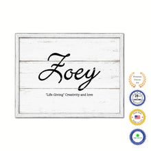 Load image into Gallery viewer, Zoey Name Plate White Wash Wood Frame Canvas Print Boutique Cottage Decor Shabby Chic