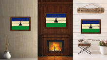 Load image into Gallery viewer, Lesotho Country Flag Vintage Canvas Print with Brown Picture Frame Home Decor Gifts Wall Art Decoration Artwork