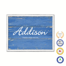 Load image into Gallery viewer, Addison Name Plate White Wash Wood Frame Canvas Print Boutique Cottage Decor Shabby Chic