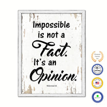Load image into Gallery viewer, Impossible is not a fact It's an opinion - Muhammad Ali Motivational Quote Saying Canvas Print with Picture Frame Home Decor Wall Art, White Wash