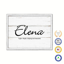Load image into Gallery viewer, Elena Name Plate White Wash Wood Frame Canvas Print Boutique Cottage Decor Shabby Chic