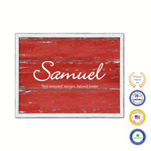 Load image into Gallery viewer, Samuel Name Plate White Wash Wood Frame Canvas Print Boutique Cottage Decor Shabby Chic