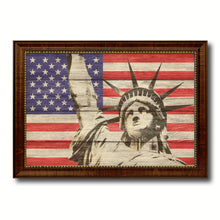 Load image into Gallery viewer, Statue of Liberty American Flag Texture Canvas Print with Brown Picture Frame Gifts Home Decor Wall Art Collectible Decoration Artwork