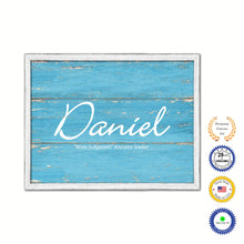 Load image into Gallery viewer, Daniel Name Plate White Wash Wood Frame Canvas Print Boutique Cottage Decor Shabby Chic
