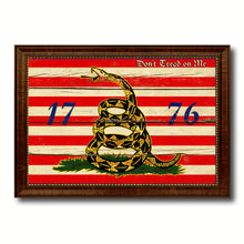 Load image into Gallery viewer, First Navy Jack Don't Tread On Me 1776 Tea Party Military Flag Vintage Canvas Print with Brown Picture Frame Gifts Ideas Home Decor Wall Art Decoration