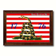 Load image into Gallery viewer, First Navy Jack Don't Tread On Me 1776 Tea Party Military Flag Canvas Print with Brown Picture Frame Home Decor Wall Art Gift Ideas