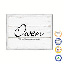 Load image into Gallery viewer, Owen Name Plate White Wash Wood Frame Canvas Print Boutique Cottage Decor Shabby Chic