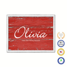 Load image into Gallery viewer, Olivia Name Plate White Wash Wood Frame Canvas Print Boutique Cottage Decor Shabby Chic