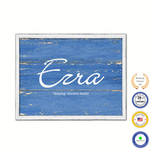 Load image into Gallery viewer, Ezra Name Plate White Wash Wood Frame Canvas Print Boutique Cottage Decor Shabby Chic