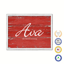 Load image into Gallery viewer, Ava Name Plate White Wash Wood Frame Canvas Print Boutique Cottage Decor Shabby Chic