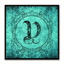 Load image into Gallery viewer, Alphabet V Aqua Canvas Print Black Frame Kids Bedroom Wall Décor Home Art
