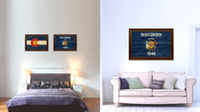 Load image into Gallery viewer, Wisconsin State Flag Texture Canvas Print with Brown Picture Frame Gifts Home Decor Wall Art Collectible Decoration