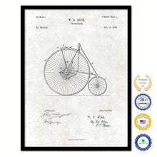 Load image into Gallery viewer, 1886 Velocipede Old Patent Art Print on Canvas Custom Framed Vintage Home Decor Wall Decoration Great for Gifts