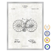 Load image into Gallery viewer, 1869 Velocipede Old Patent Art Print on Canvas Custom Framed Vintage Home Decor Wall Decoration Great for Gifts