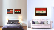 Load image into Gallery viewer, Syria Country Flag Texture Canvas Print with Brown Custom Picture Frame Home Decor Gift Ideas Wall Art Decoration