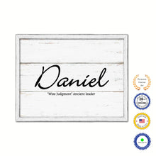 Load image into Gallery viewer, Daniel Name Plate White Wash Wood Frame Canvas Print Boutique Cottage Decor Shabby Chic