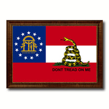 Load image into Gallery viewer, Gadsden Don't Tread On Me Georgia State Military Flag Canvas Print with Brown Picture Frame Home Decor Wall Art Gift Ideas