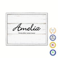 Load image into Gallery viewer, Amelia Name Plate White Wash Wood Frame Canvas Print Boutique Cottage Decor Shabby Chic