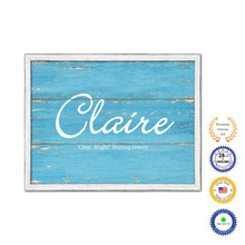 Load image into Gallery viewer, Claire Name Plate White Wash Wood Frame Canvas Print Boutique Cottage Decor Shabby Chic