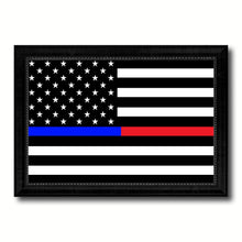 Load image into Gallery viewer, Thin Blue Line Police & Thin Red Line Firefighter Respect & Honor Law Enforcement First Responder American USA Flag Canvas Print with Picture Frame Home Decor Wall Art