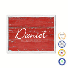 Load image into Gallery viewer, Daniel Name Plate White Wash Wood Frame Canvas Print Boutique Cottage Decor Shabby Chic