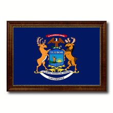 Load image into Gallery viewer, Michigan State Flag Canvas Print with Custom Brown Picture Frame Home Decor Wall Art Decoration Gifts