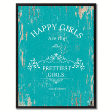 Load image into Gallery viewer, Happy girls are the prettiest girls - Audrey Hepburn Vintage Saying Gifts Home Decor Wall Art Canvas Print with Custom Picture Frame, Aqua