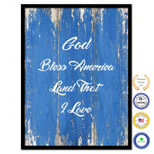 Load image into Gallery viewer, God bless America land that I love Bible Verse Scripture Quote Blue Canvas Print with Picture Frame