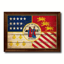 Load image into Gallery viewer, Michigan Detroit State Vintage Flag Canvas Print with Brown Picture Frame Home Decor Man Cave Wall Art Collectible Decoration Artwork Gifts