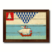 Load image into Gallery viewer, Belfast City Maine State Vintage Flag Canvas Print Brown Picture Frame