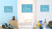 Load image into Gallery viewer, Oliver Name Plate White Wash Wood Frame Canvas Print Boutique Cottage Decor Shabby Chic